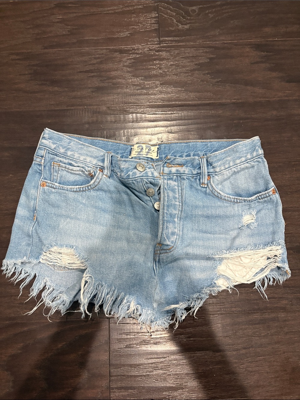 Free People Light Blue Distressed Denim Shorts - Women